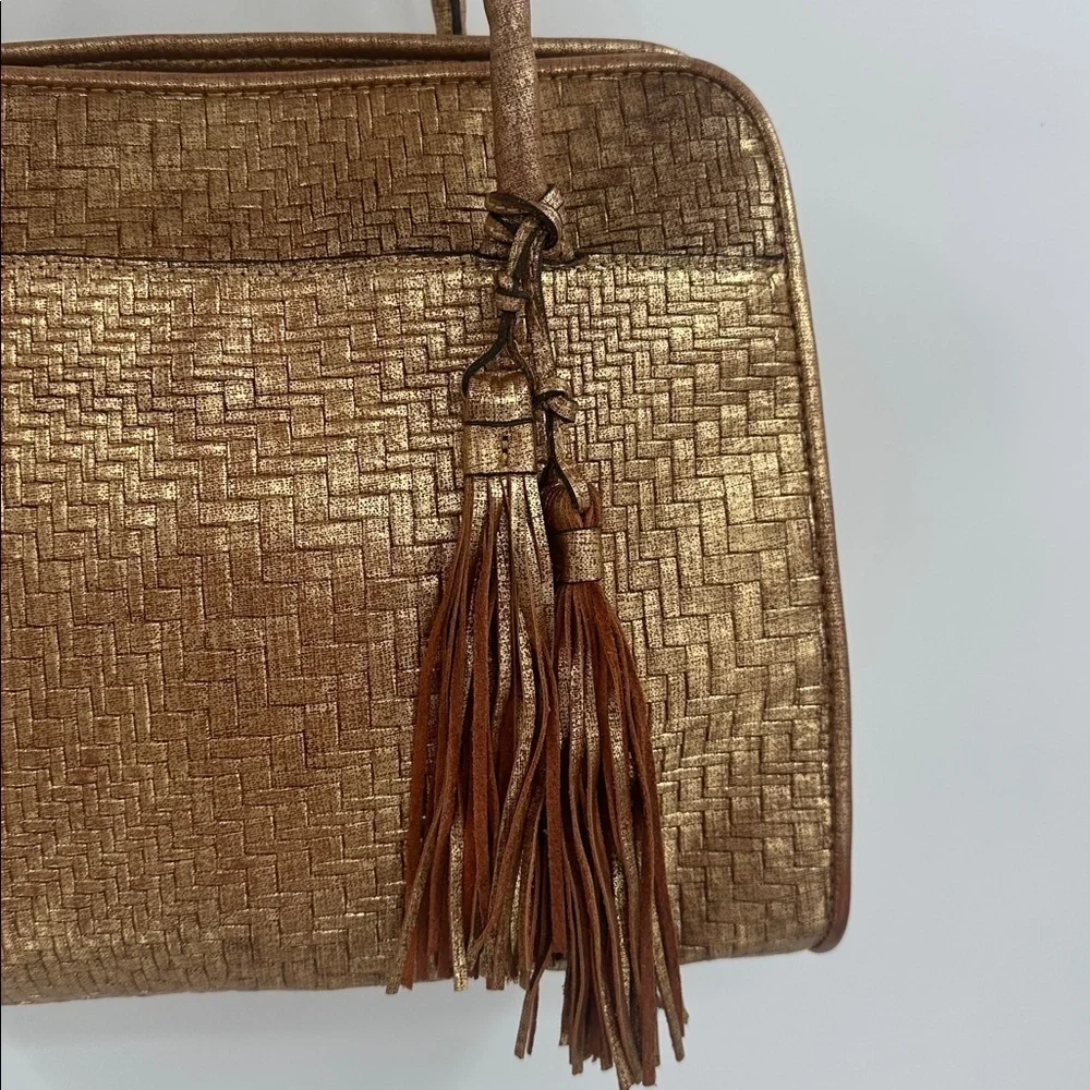 Patricia Nash Paris Gold Woven Tote Bag with Tassel